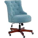 Sinclair Office Chair in Aqua Blue Fabric & Dark Walnut Finish